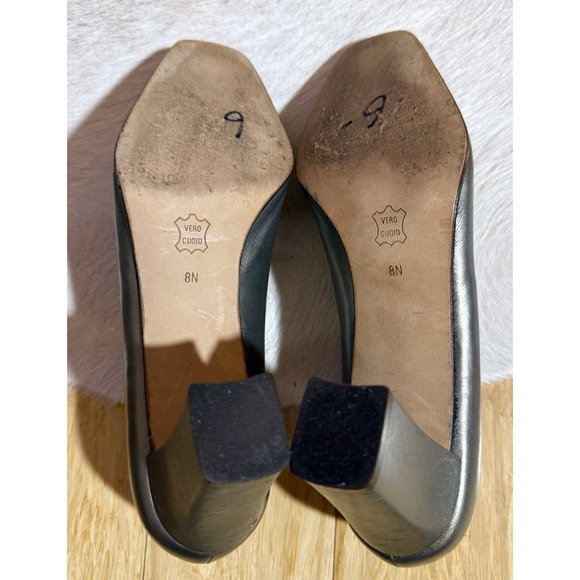 ENZO ANGIOLINI Vtg y2k Valentina Gray Leather Square Toe Block Toe Pumps Size 8N - Picture 6 of 6